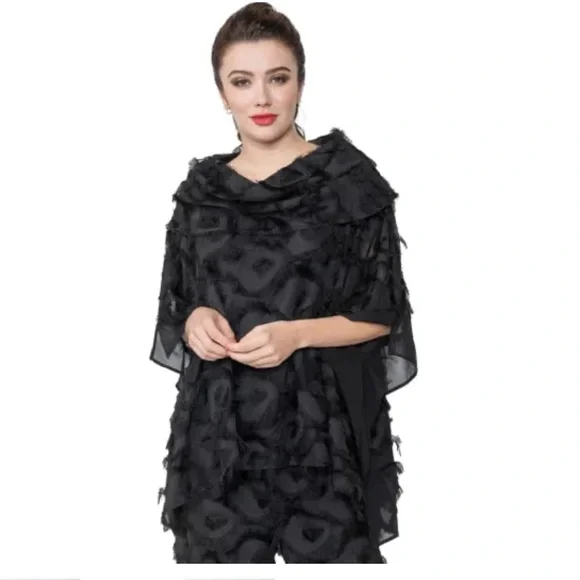IC Collection Black Eyelash Tunic Caftan Sleeve Excellent Size L - Picture 9 of 9